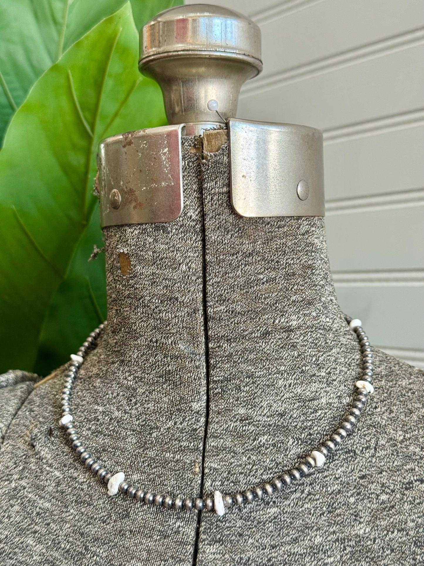 4MM Sterling Silver Navajo Pearls & White Buffalo Necklace