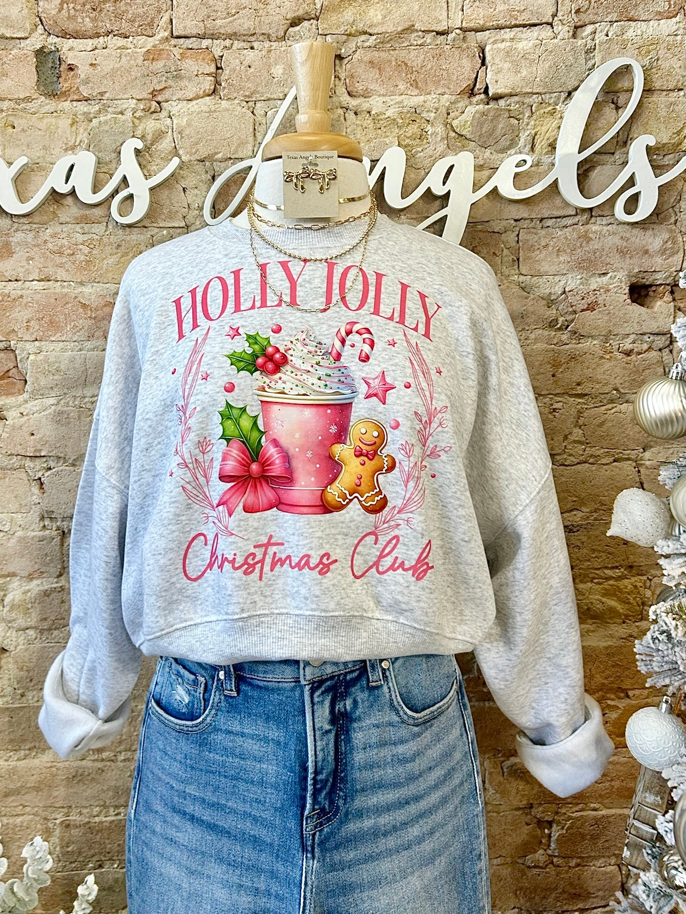 50% Off - Holly Jolly Christmas Club Grey Cropped Sweatshirt