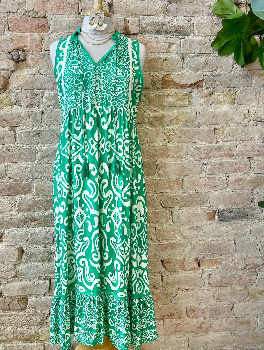 40% Off - Girls Just Wanna Have Fun Green Printed Maxi