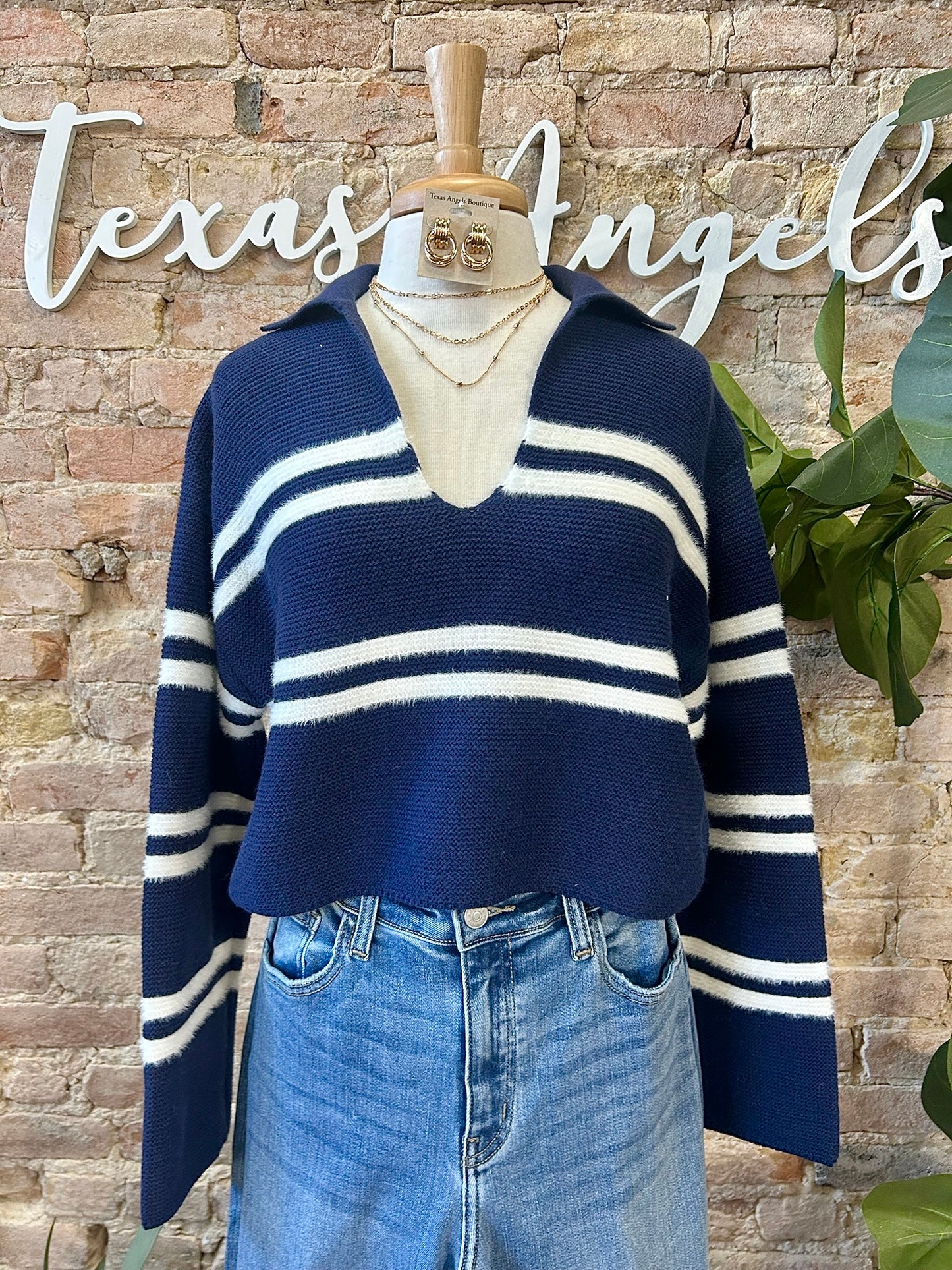 Stick Around Navy Striped Sweater