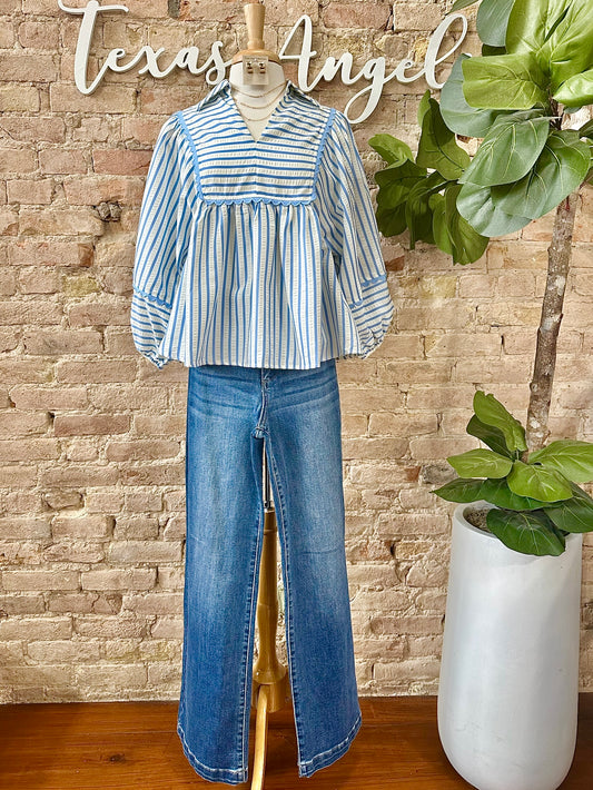 A Real Beauty Blue Striped Blouse