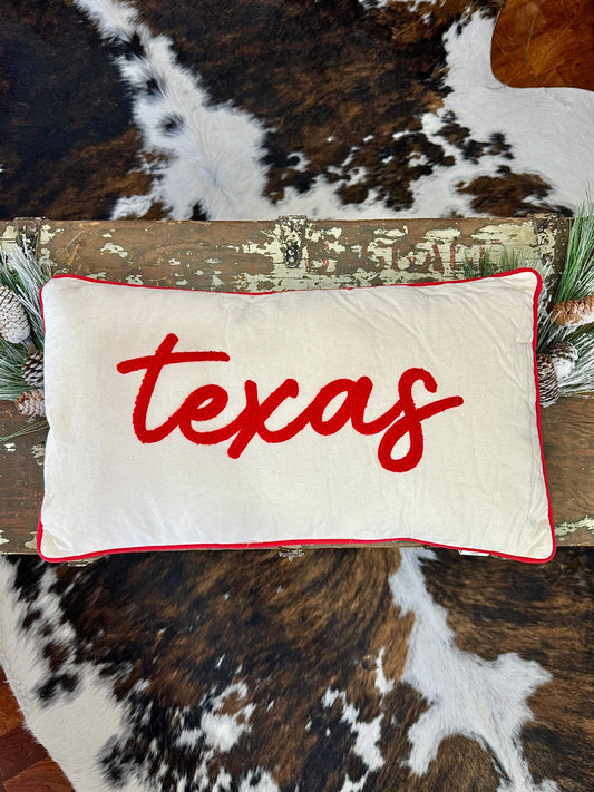 Red Embroidered Texas Pillow