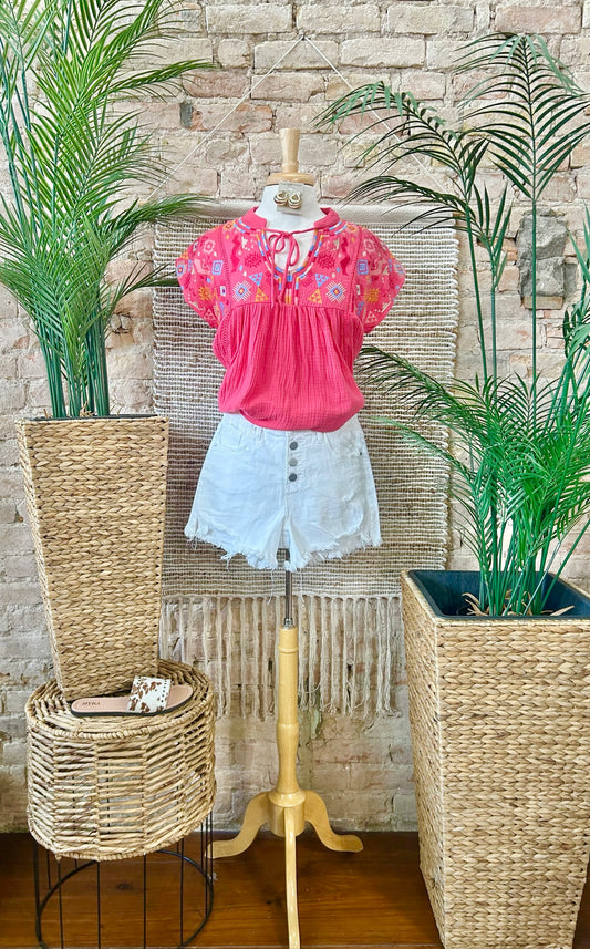 Strawberry Wine Embroidered Blouse
