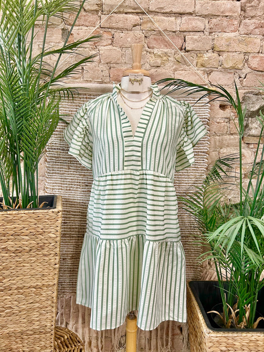 Summer Days Sage Striped Dress