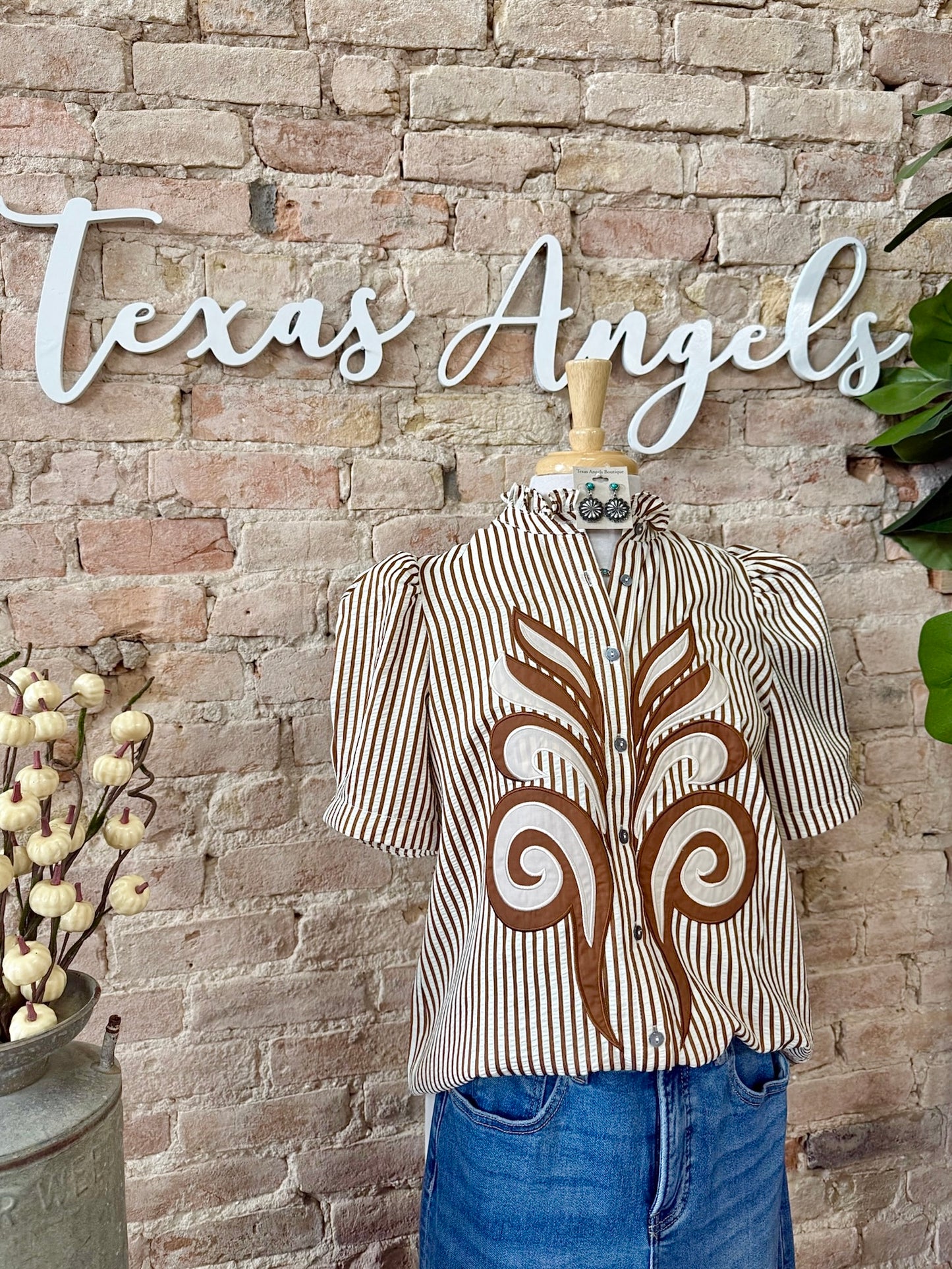 Make A Statement Caramel Striped Blouse