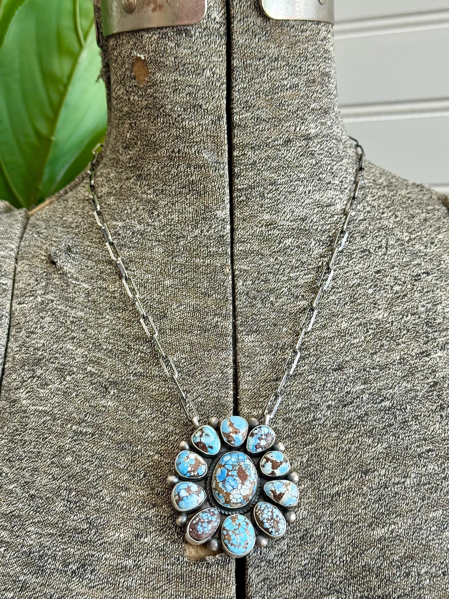 Navajo Handmade Sterling Silver Golden Hills Turquoise Cluster Necklace