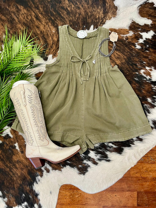 RESTOCK I Remember Everything Olive Denim Romper
