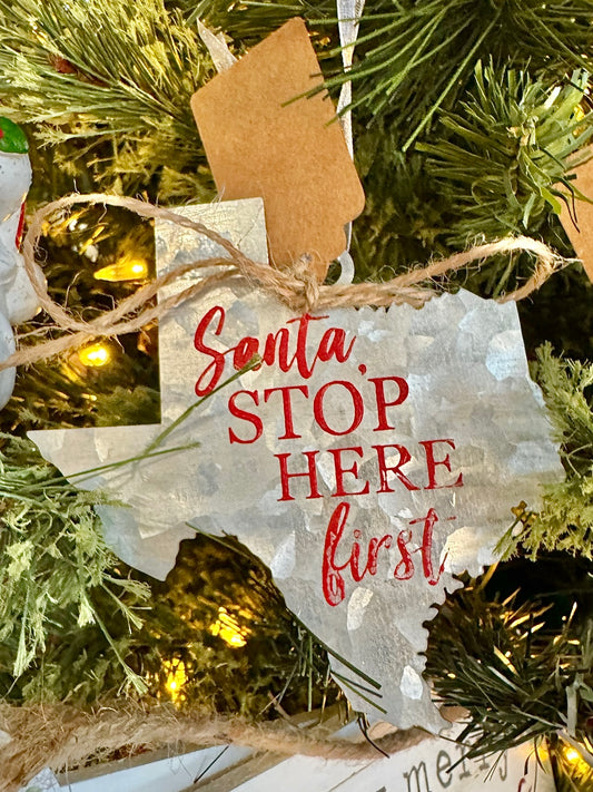 Santa Stop Here Texas Christmas Ornament