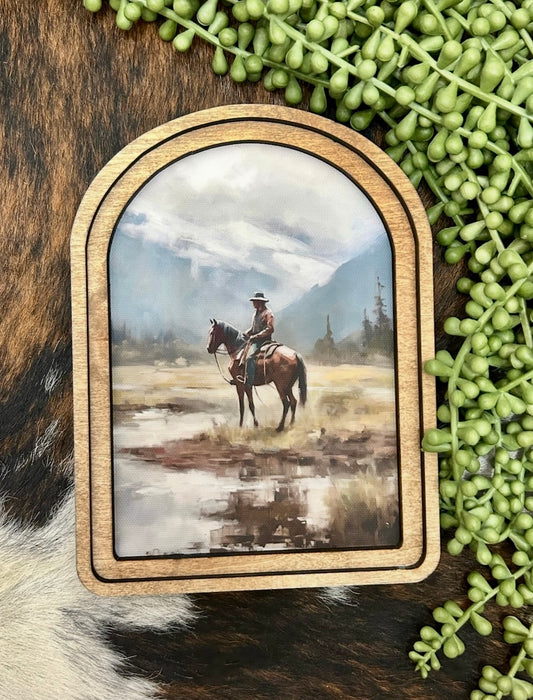 Arched Mountain Cowboy Canvas Decor
