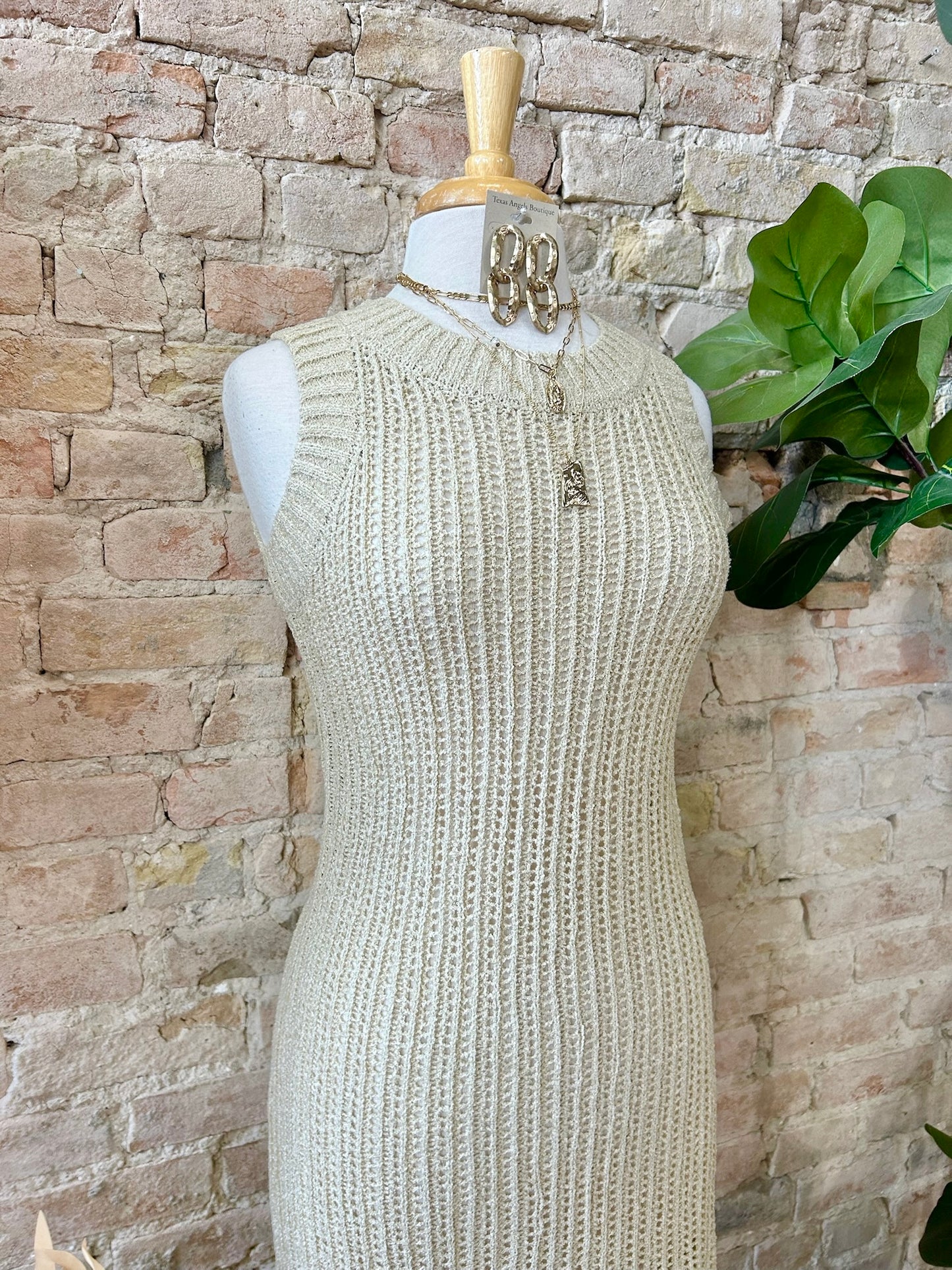Minding My Own Taupe Knit Mid Maxi