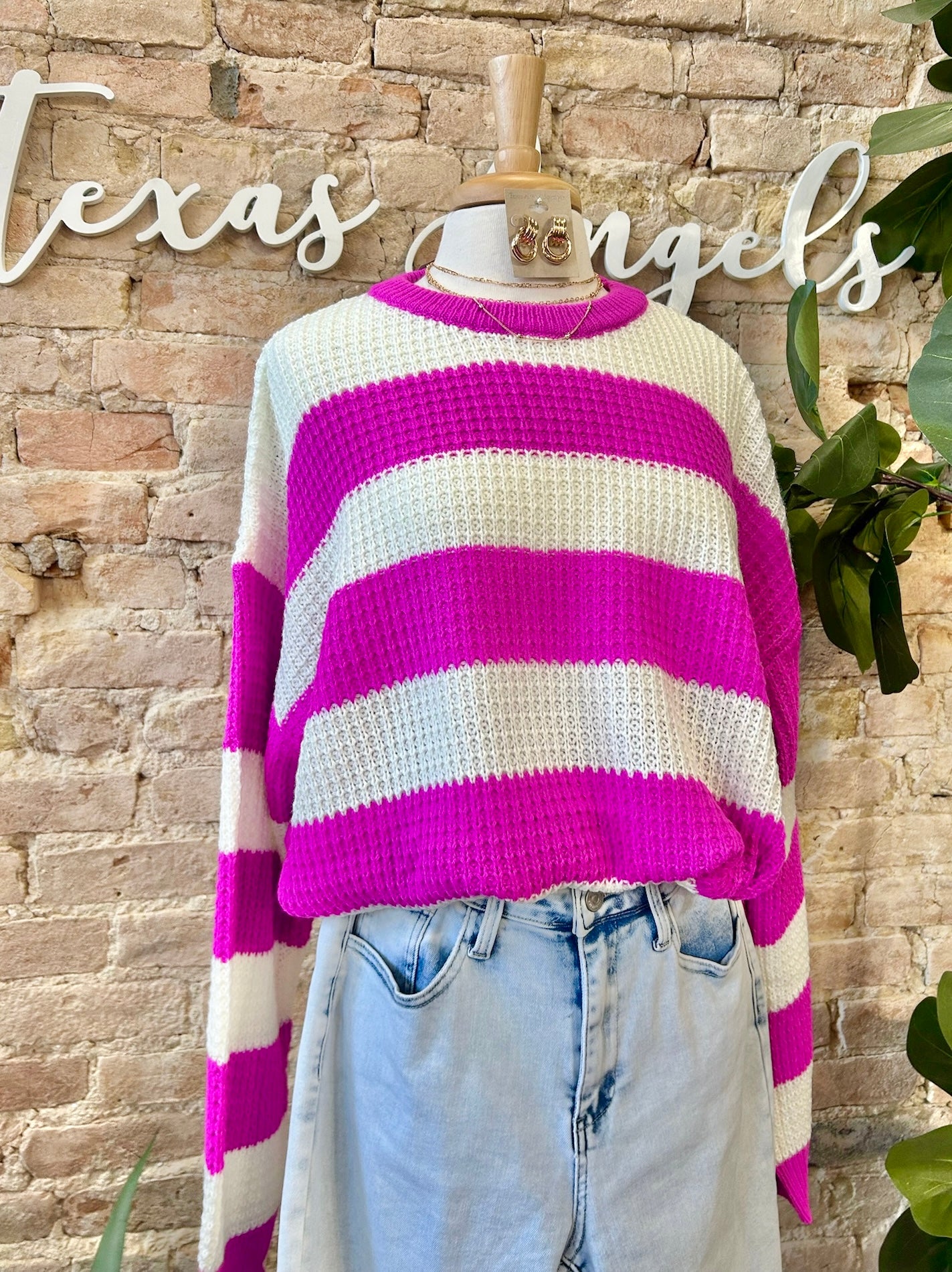 Quit Flirting Fuchsia  Striped Sweater