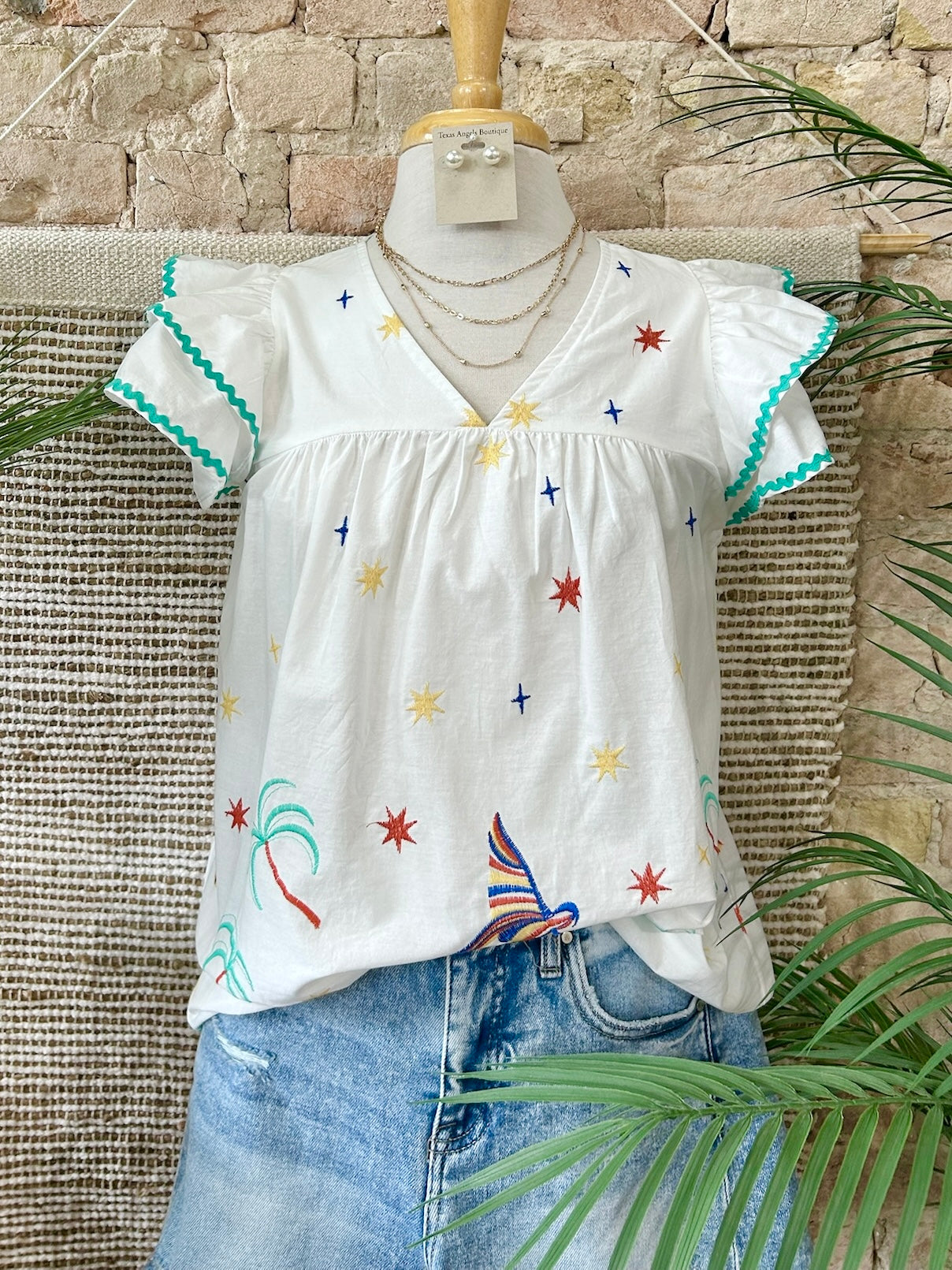 40% Off - Ocean Front Property Off White Embroidered Blouse