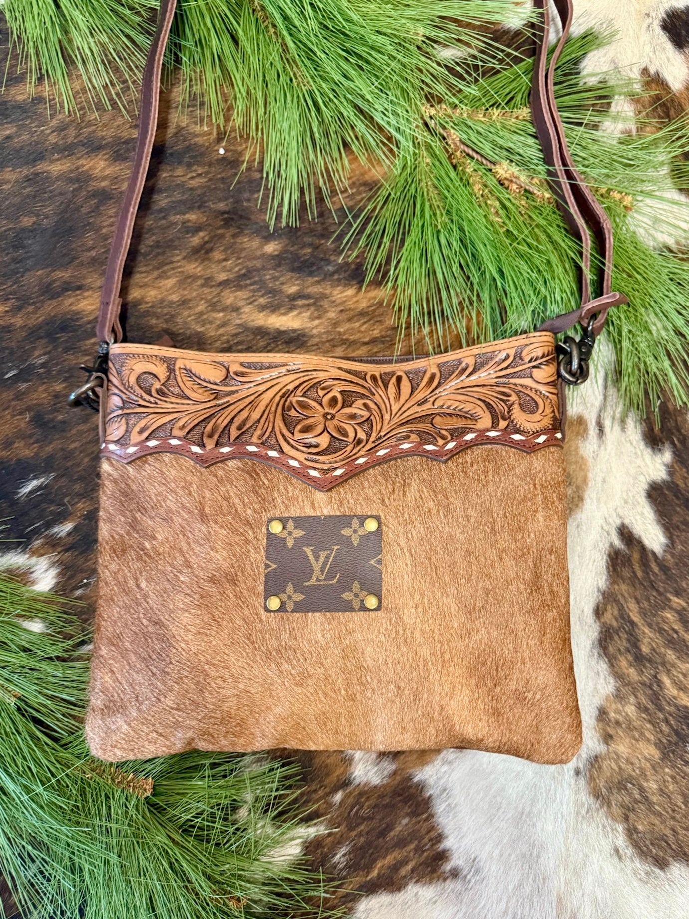 The Tessa Upcycled LV Tooled Leather Crossbody
