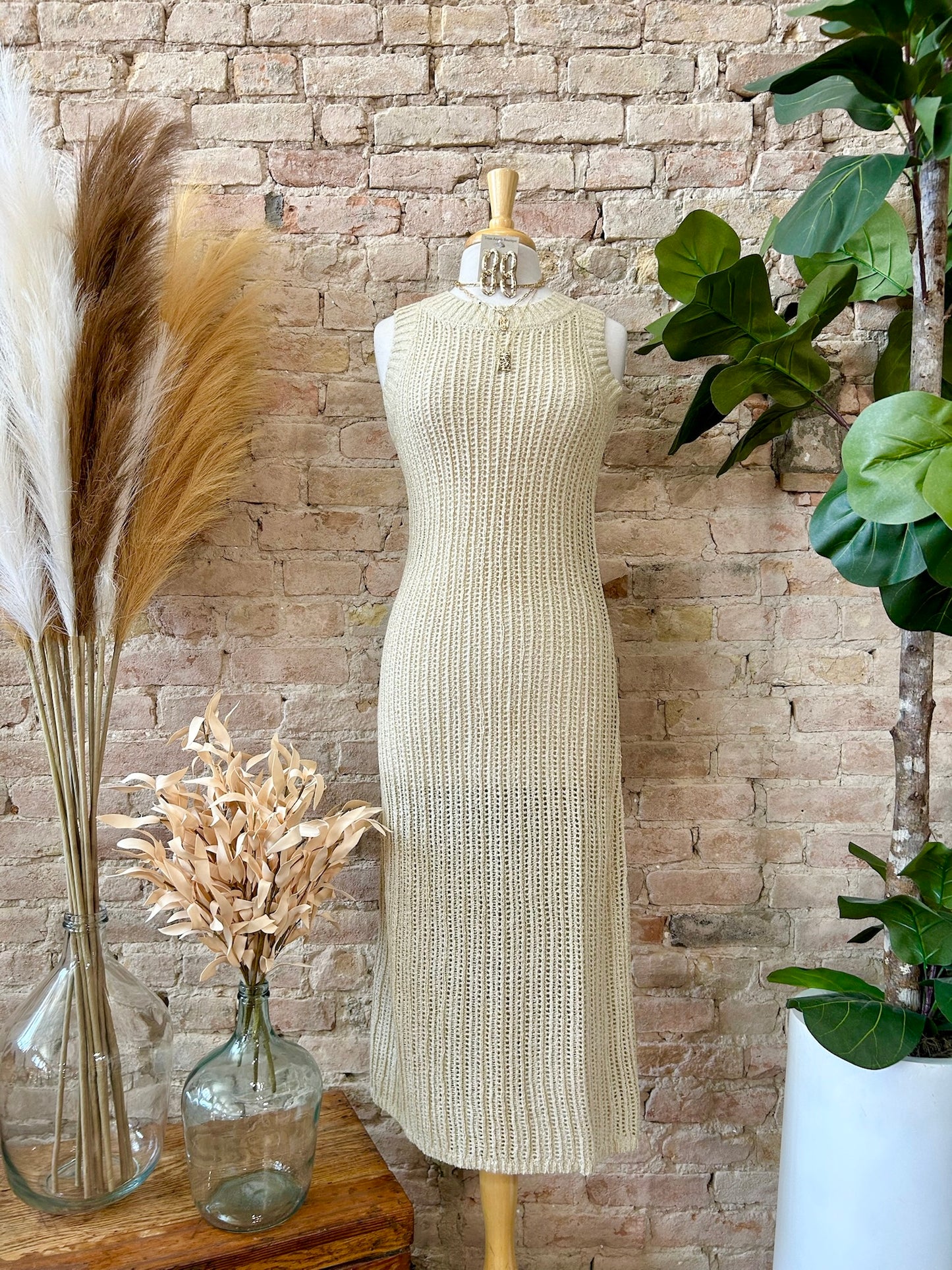 Minding My Own Taupe Knit Mid Maxi