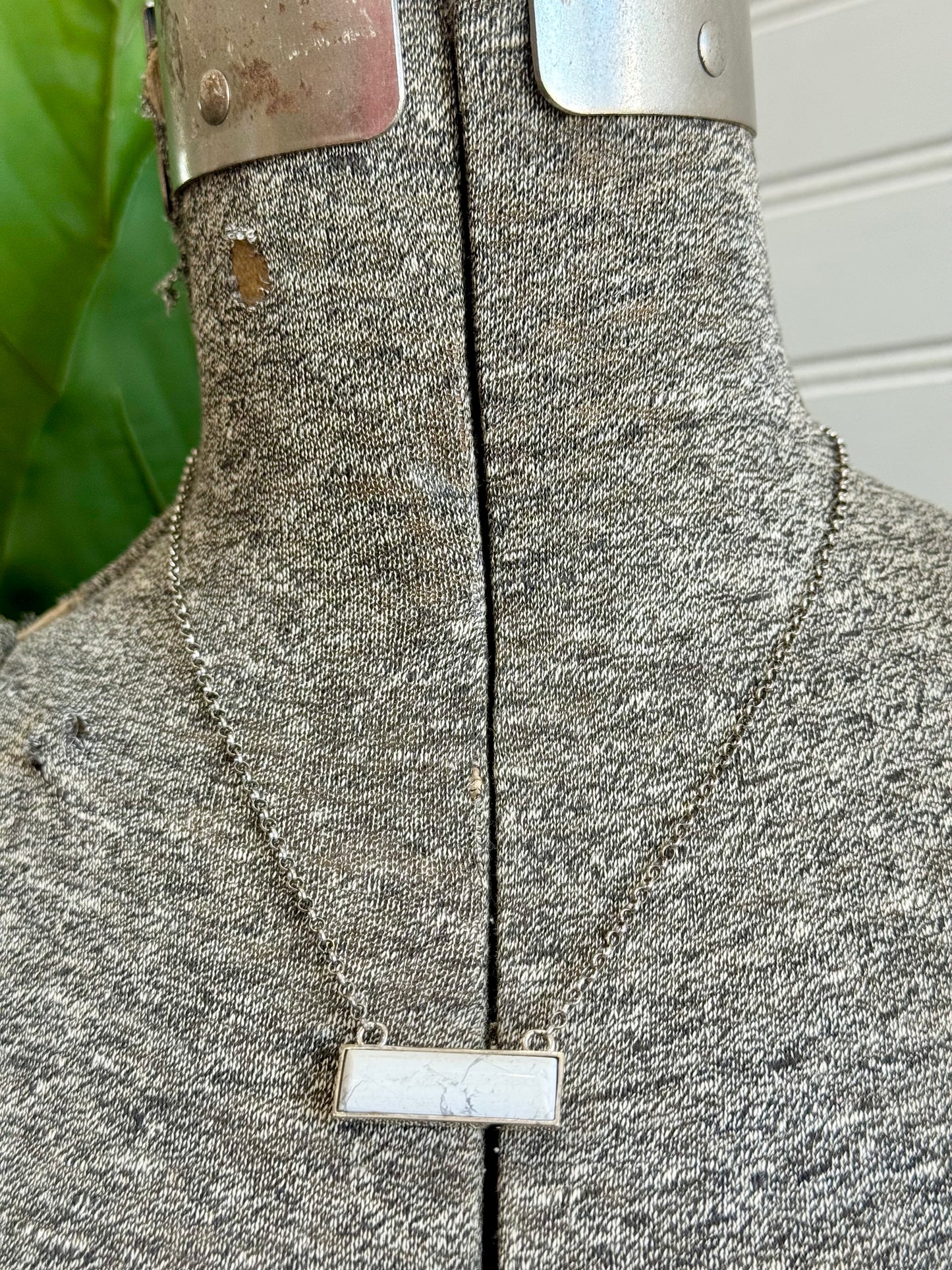 Sterling Silver White Buffalo Bar Necklace