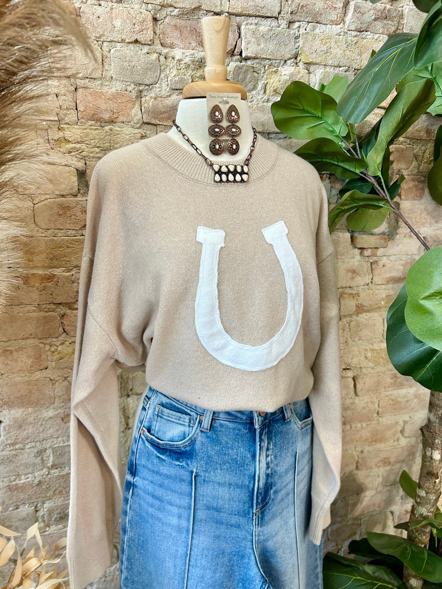 Bareback Rider Beige Horseshoe Sweater