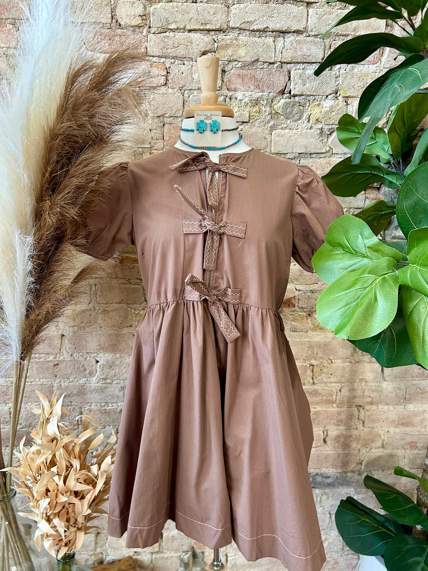 Ribbons & Bows Brown Babydoll Dress