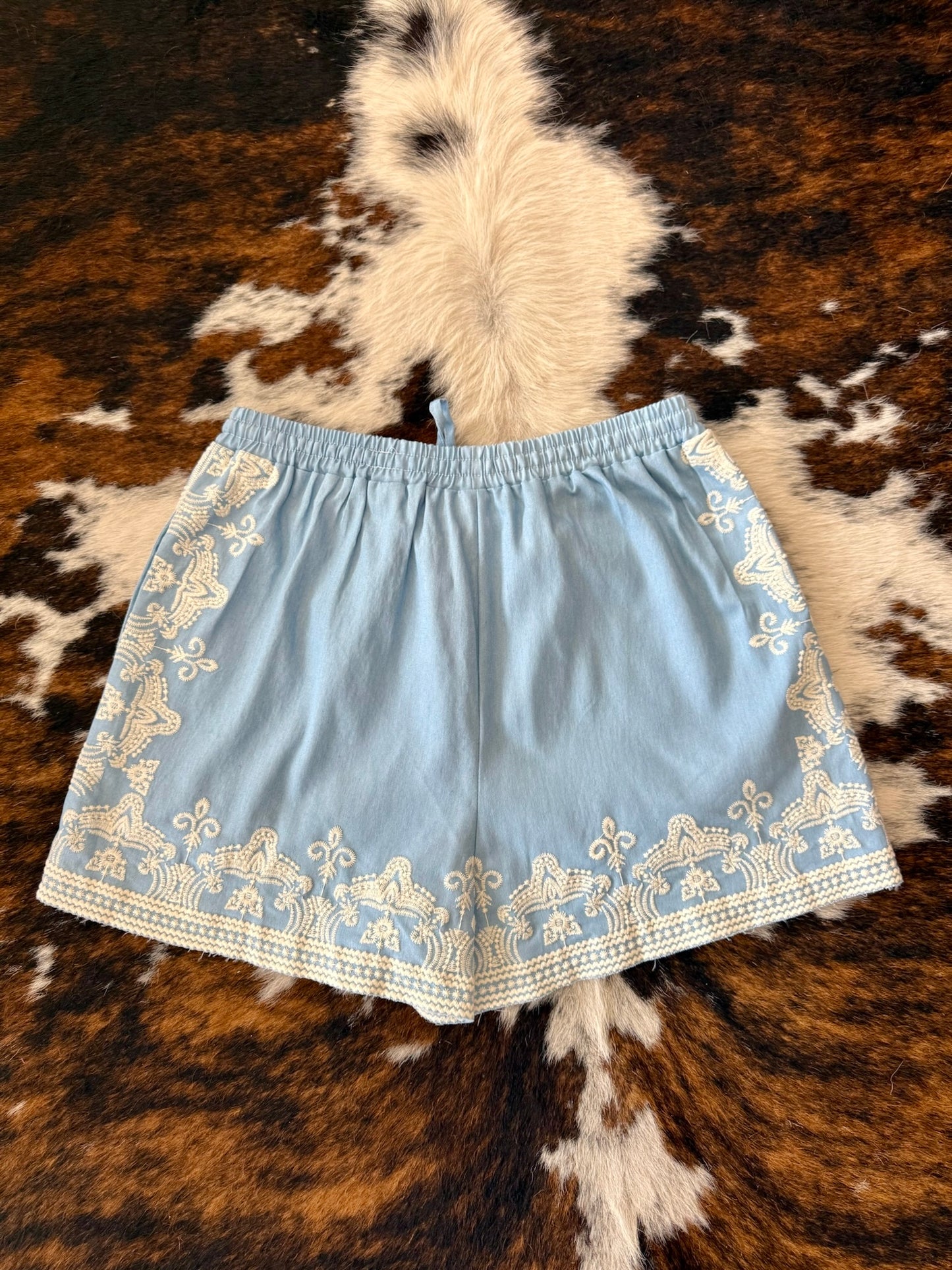 Coastin’ Light Chambray Embroidered Shorts