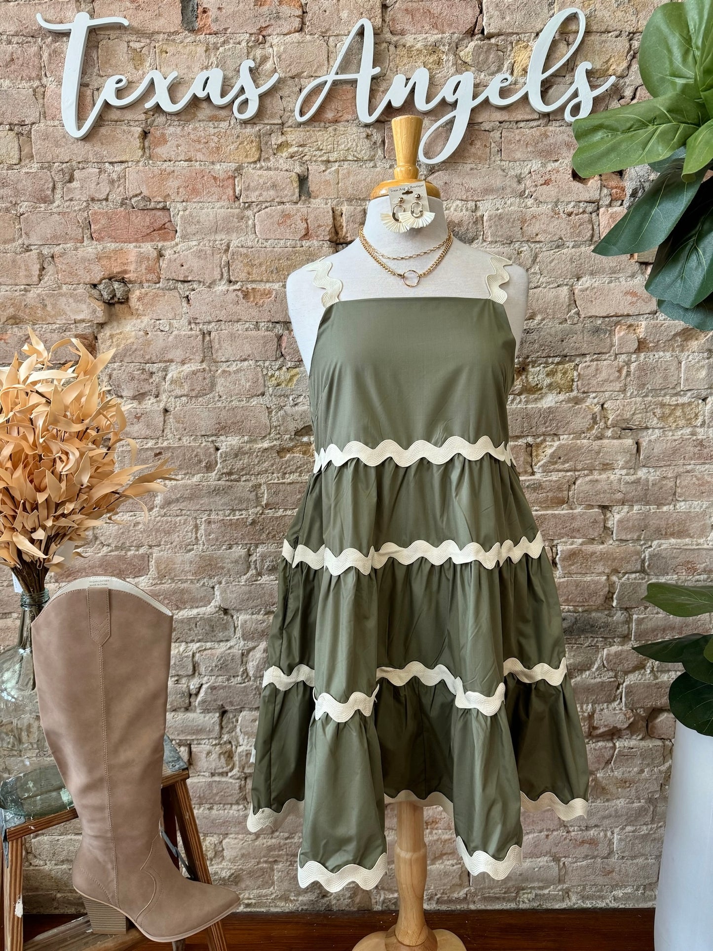 All Dolled Up Olive Dress