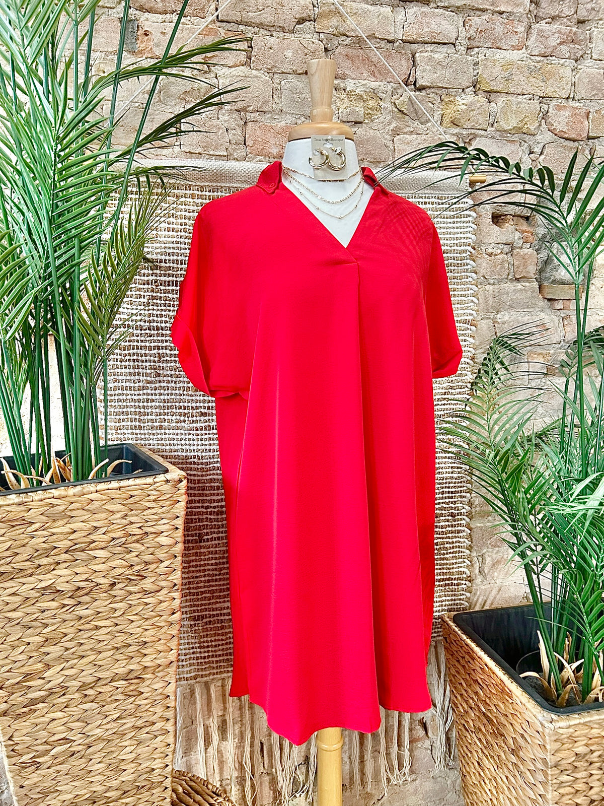 40% Off - Daydreaming Red V-Neck Dress