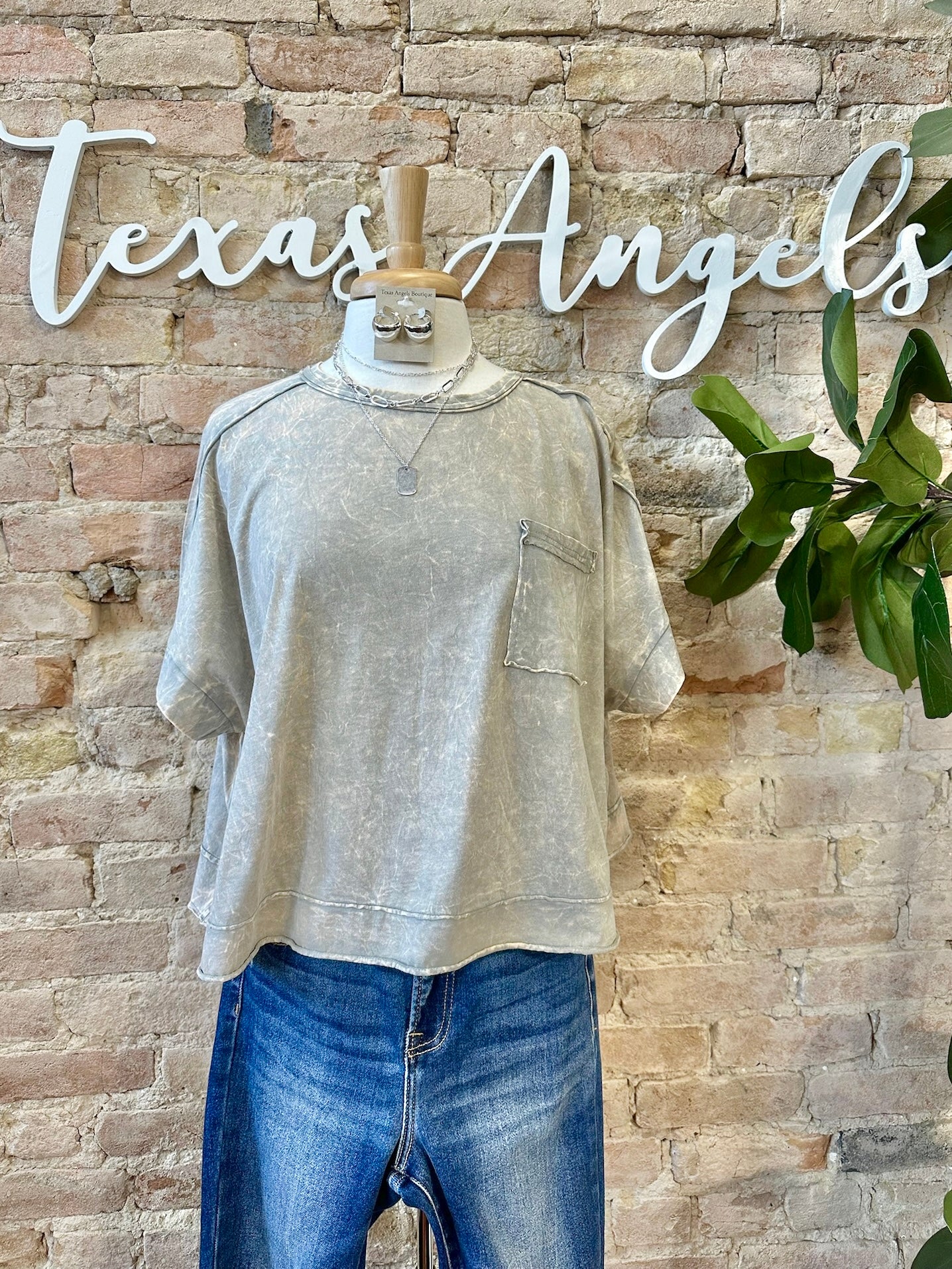 True Love Light Tan Acid Wash Top