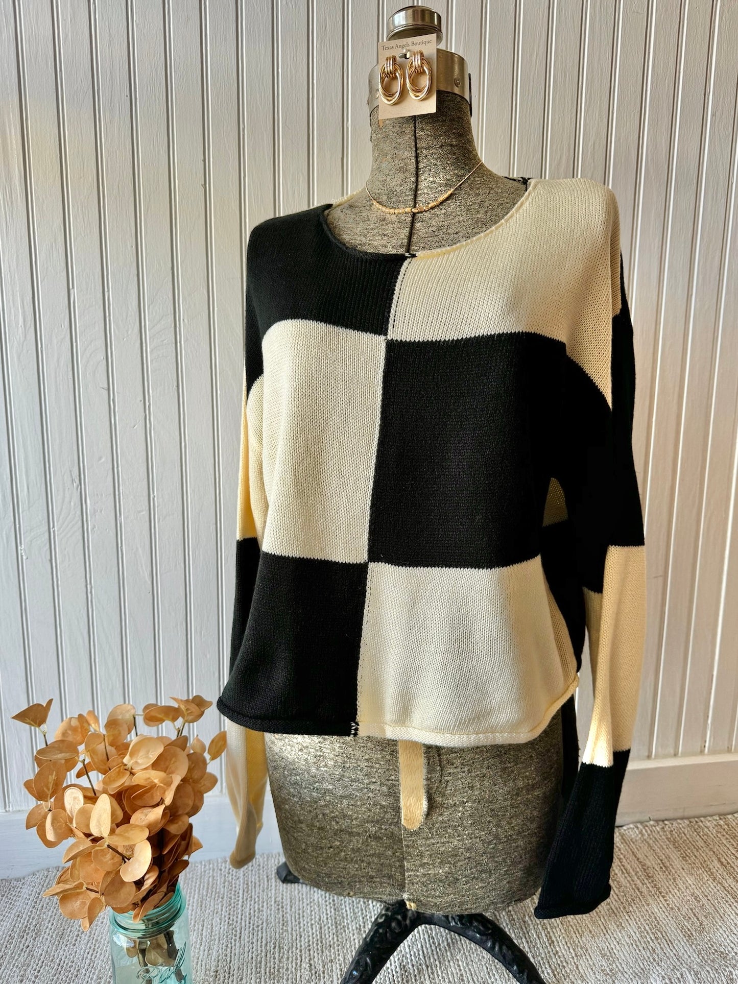 Check This Out Black Checkered Sweater