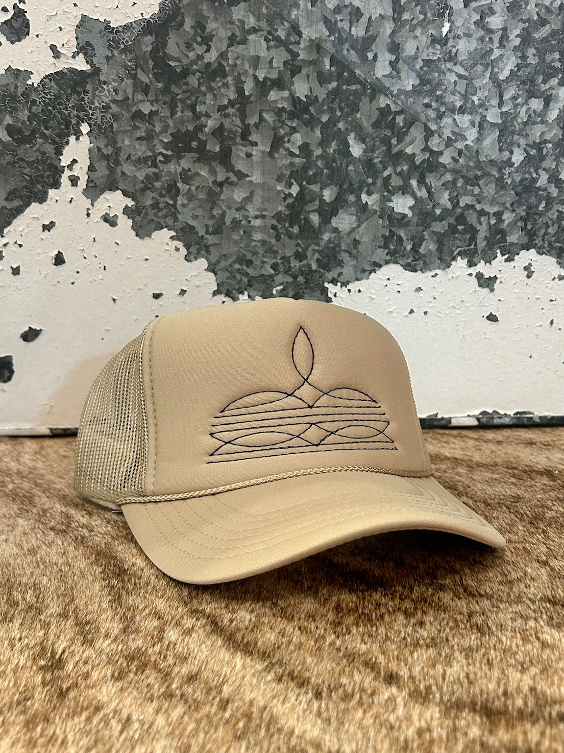 Khaki Boot Stitch Trucker Cap