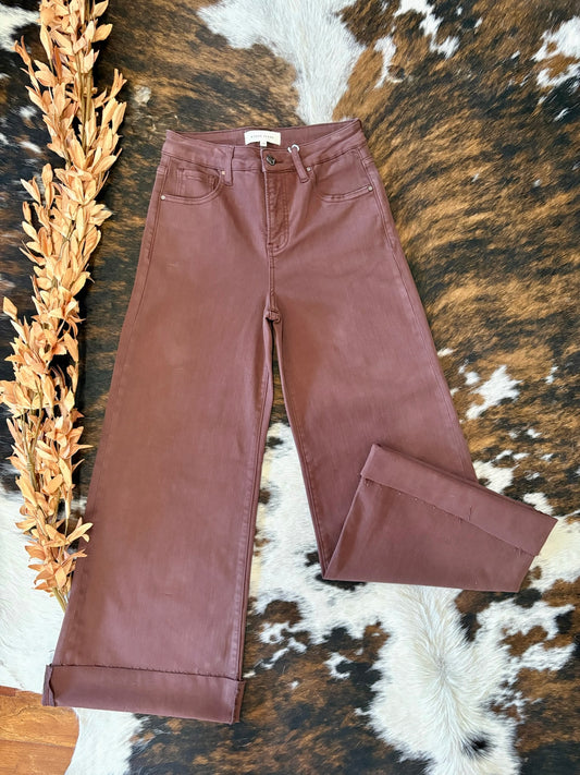 Brown Eyed Girl Brown Wide Leg Risen Jeans