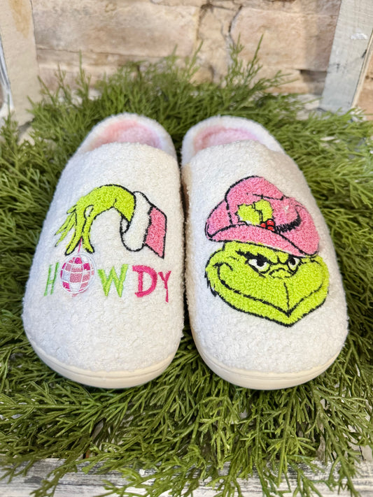 Grinch Gone Cowboy Christmas Slippers