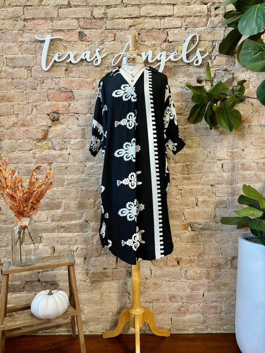 At Your Pace Black Boho Print Dress