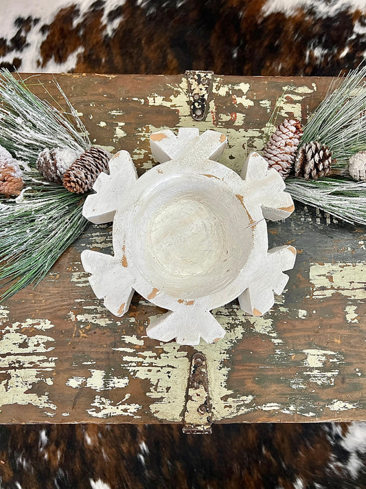 White Wooden Snowflake Bowl