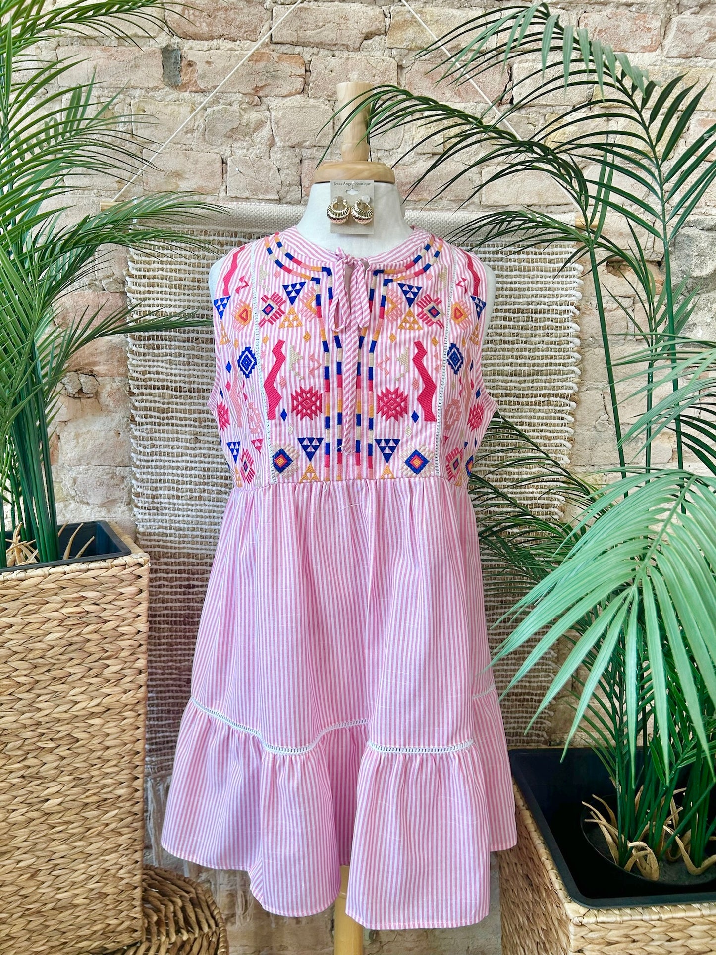 Happily Ever After Pink Striped Embroidered Dress