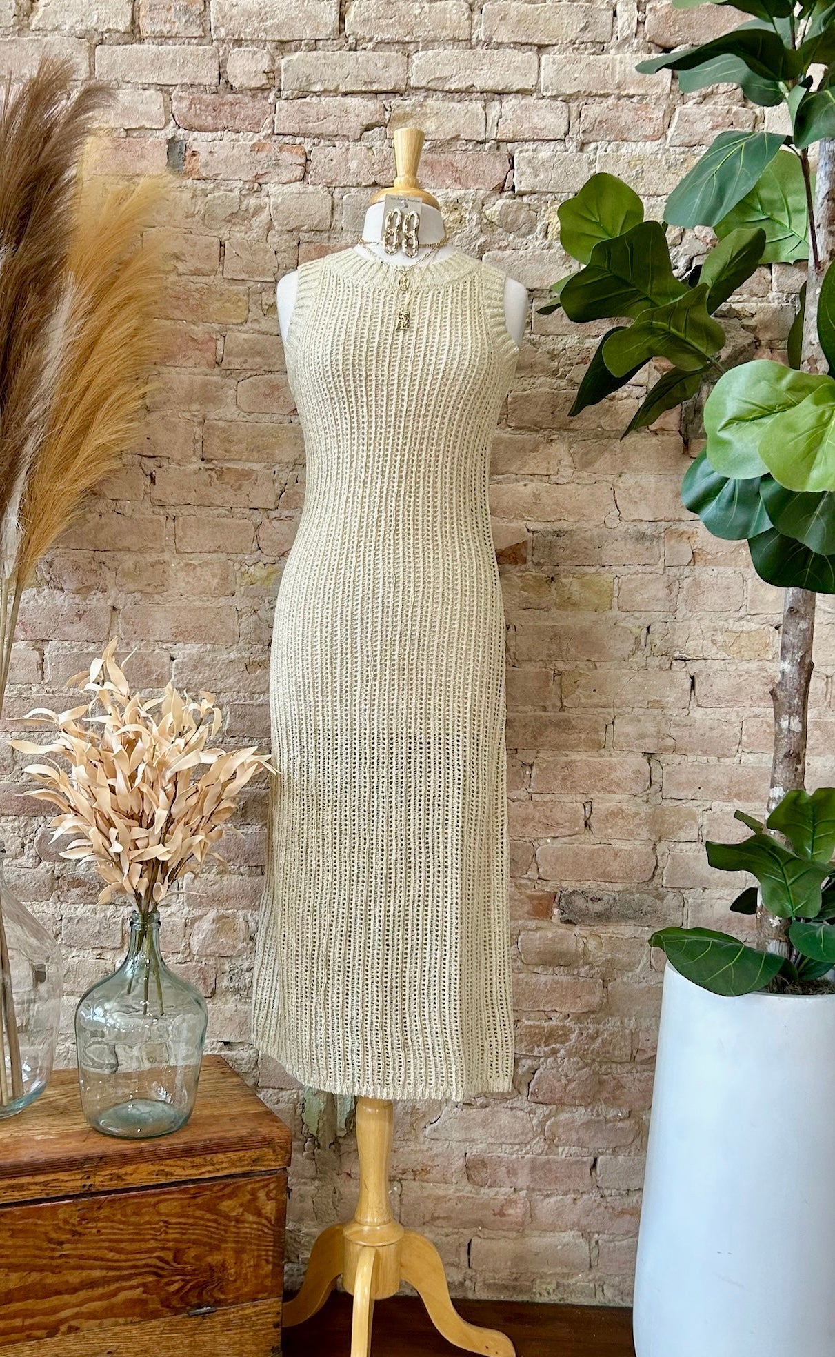 Minding My Own Taupe Knit Mid Maxi