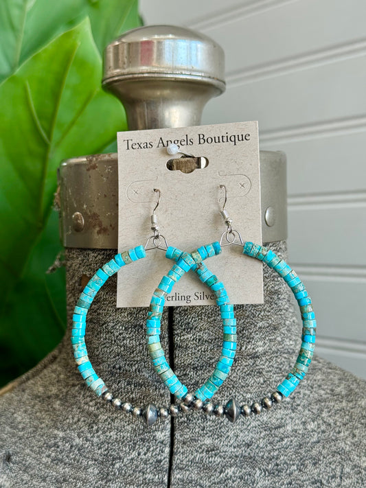 Sterling Silver Navajo Pearls & Kingman Turquoise Earrings