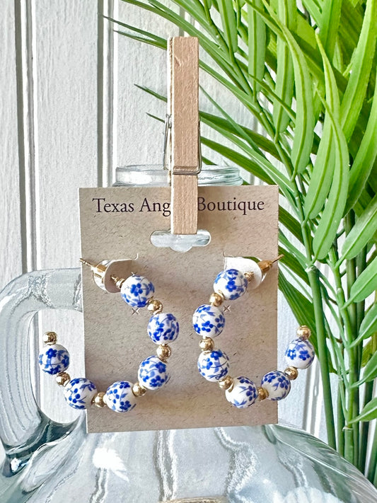Blue Willow Hoop Earrings