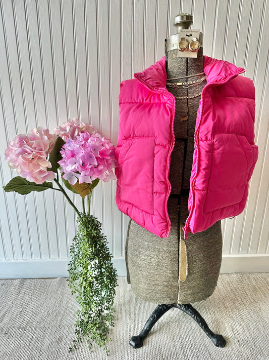 Sure Of Herself Solid Pink Puffer Vest