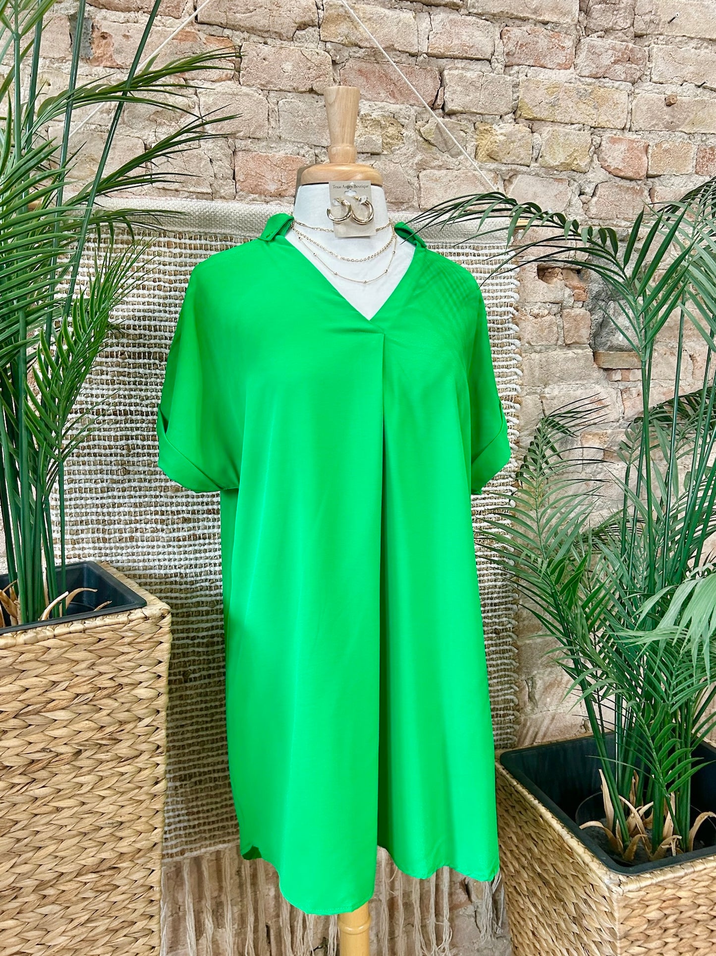 Daydreaming Green V-Neck Dress