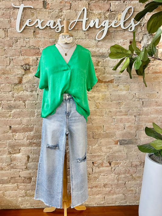 RESTOCK Becoming The Best Green Satin Blouse