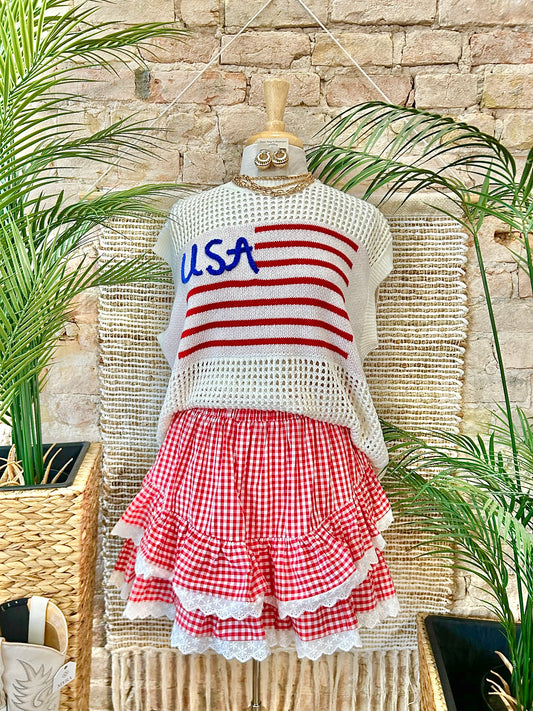 Party In The USA Red Plaid Skort