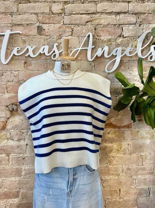 Stay Around For Awhile Navy Striped Top