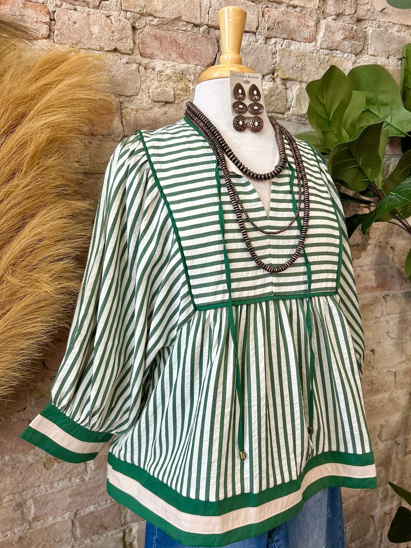 Falling Into Place Green Striped Blouse