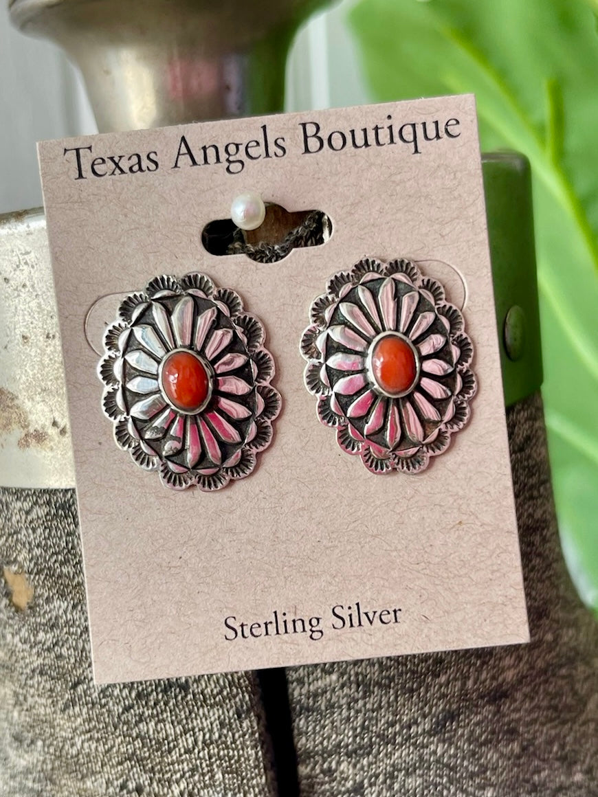 Sterling Silver & Genuine Coral Studs