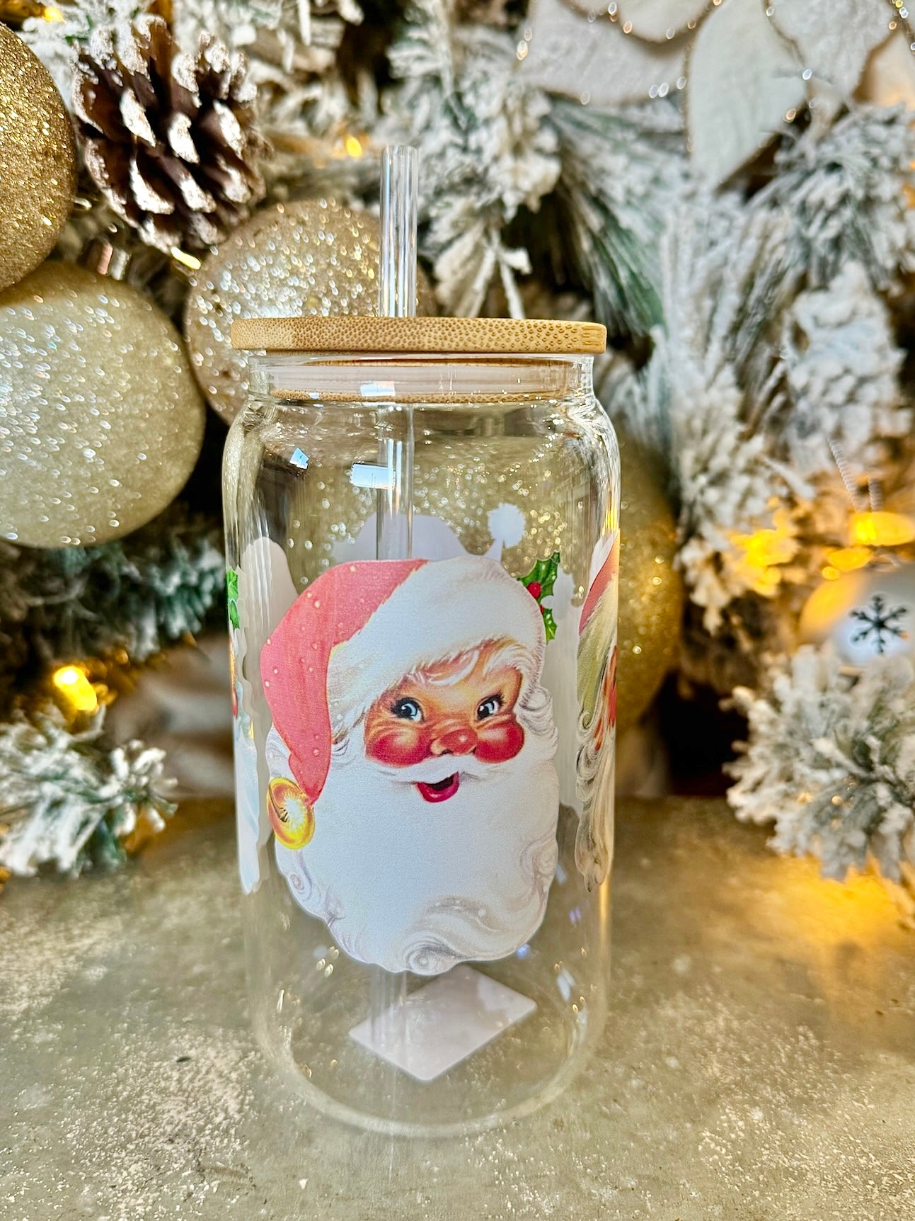 Vintage Pink Santa Glass Cup