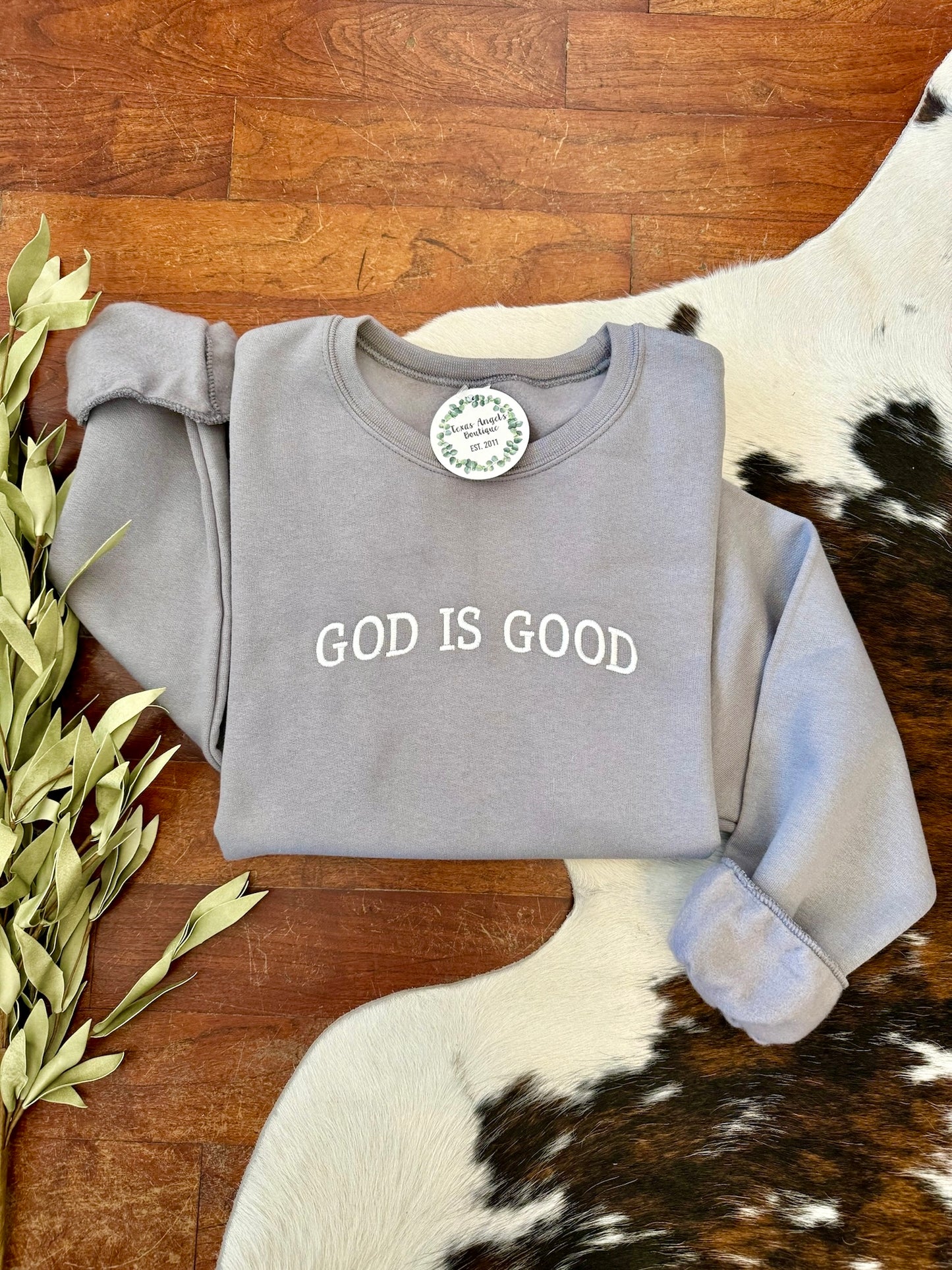 RESTOCK Grey God Is Good Sweatshirt