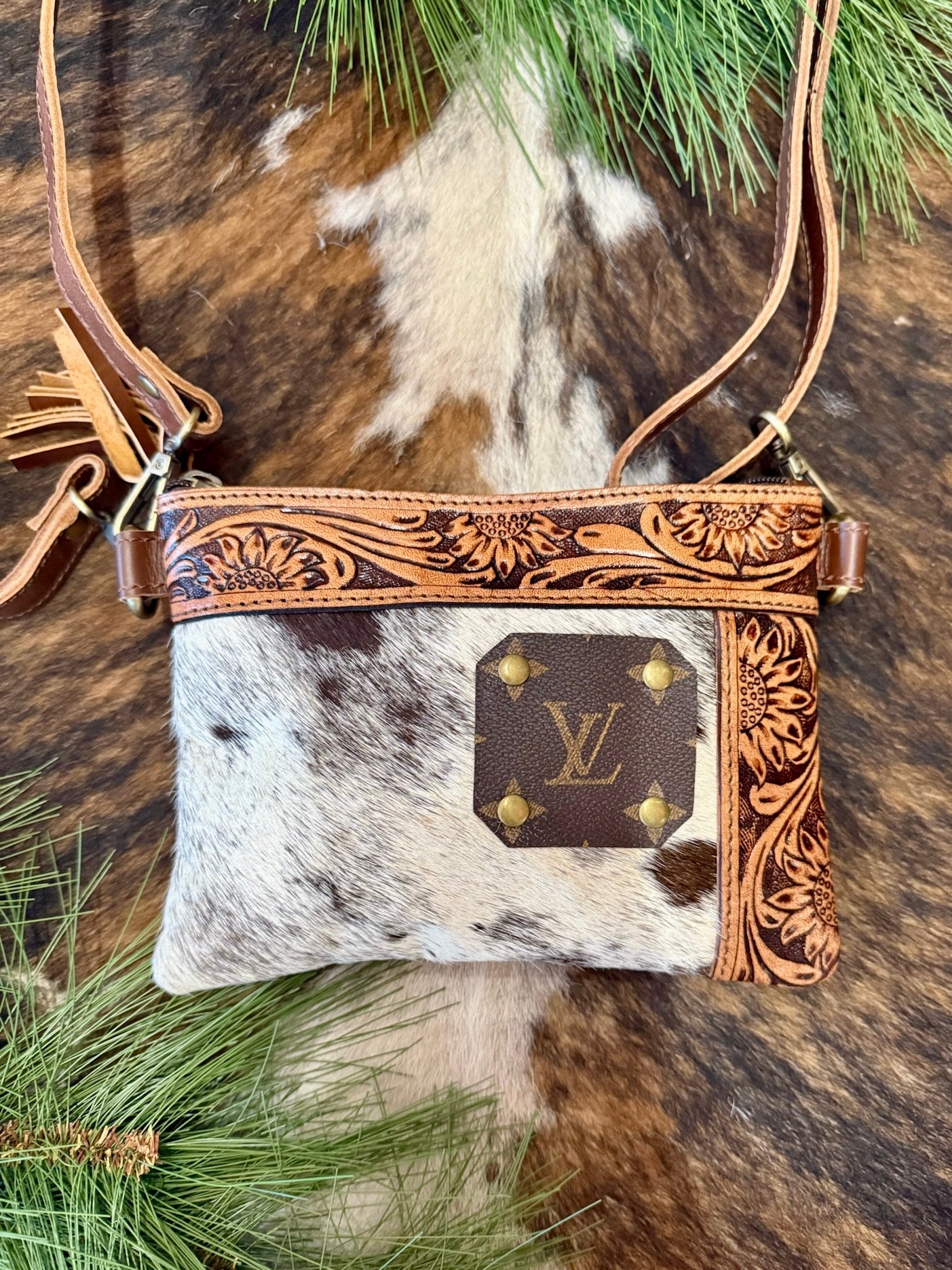The Aubrey Upcycled LV Tooled Leather Crossbody