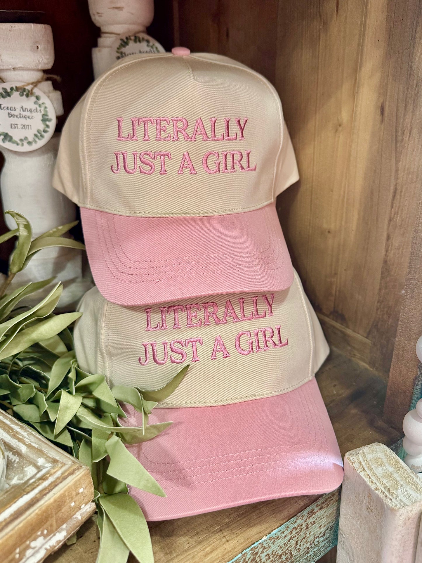 Literally Just A Girl Pink Embroidered Trucker Hat