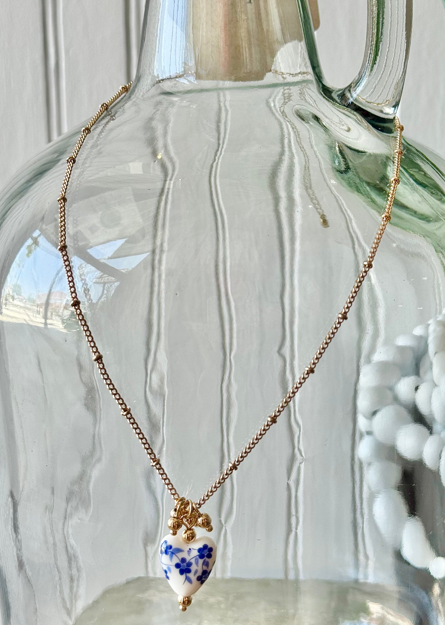 Blue Willow Heart Gold Necklace
