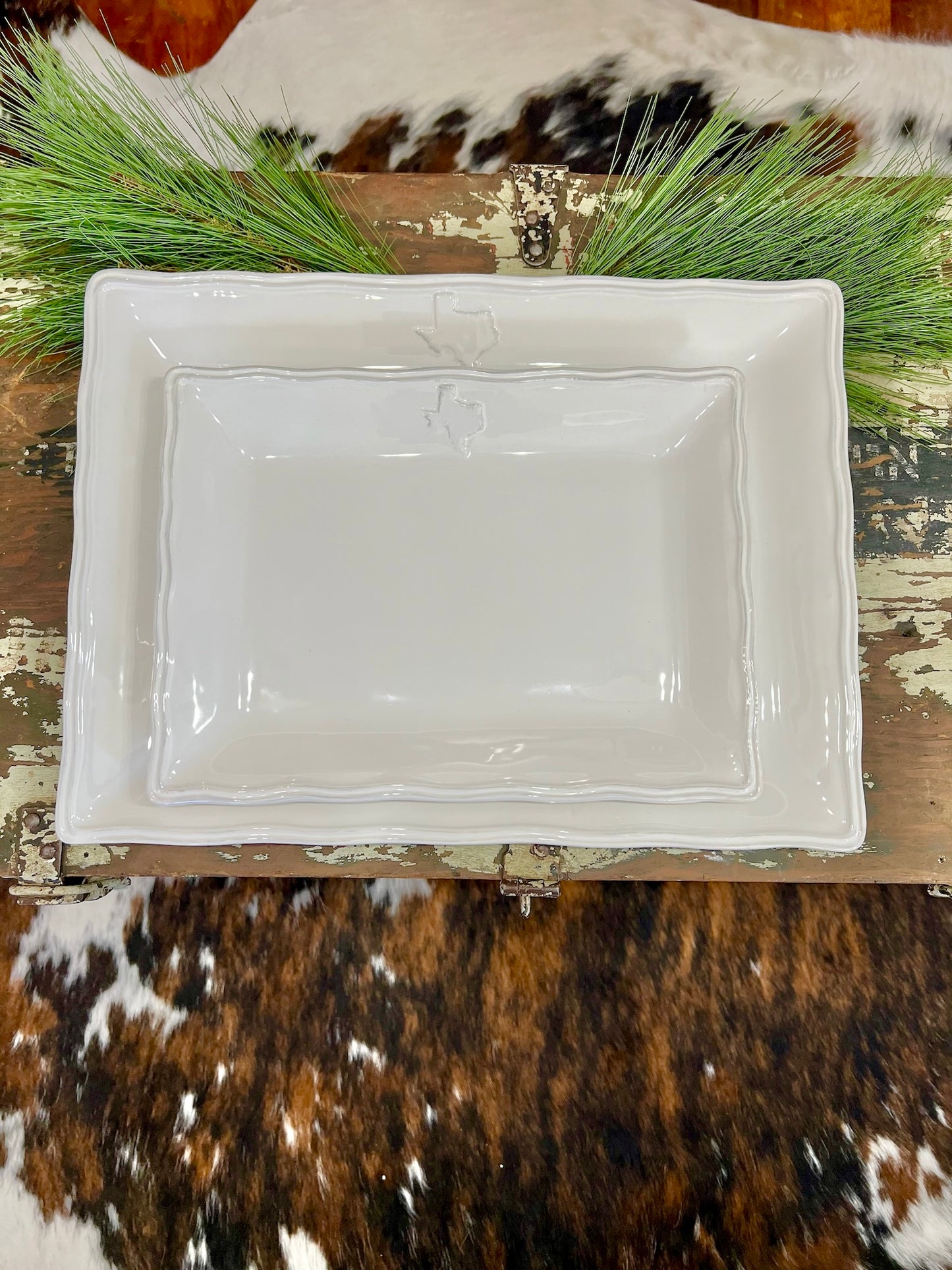 Large White Square Texas Platter