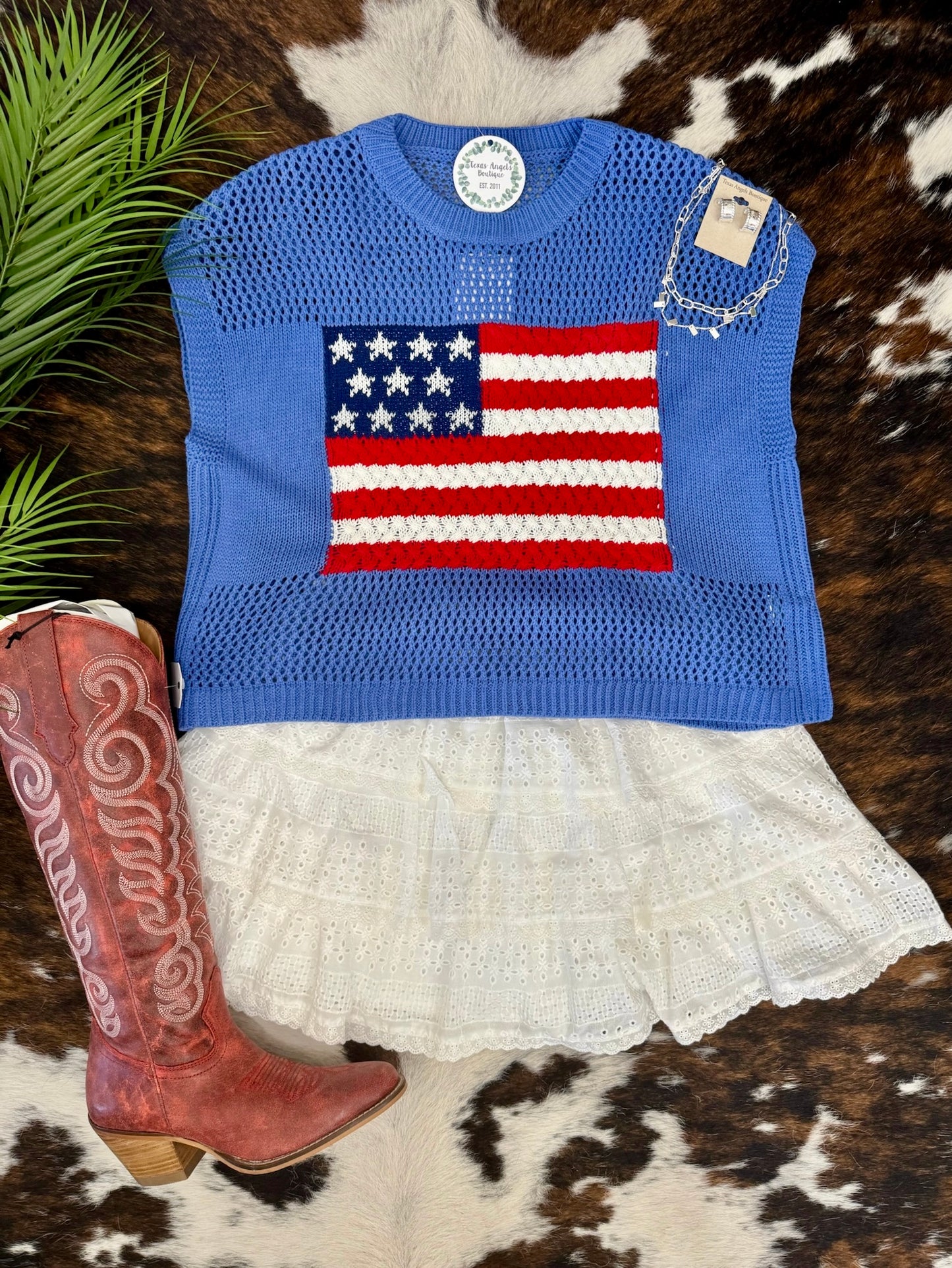 All American Girl USA Flag Blue Knit Top