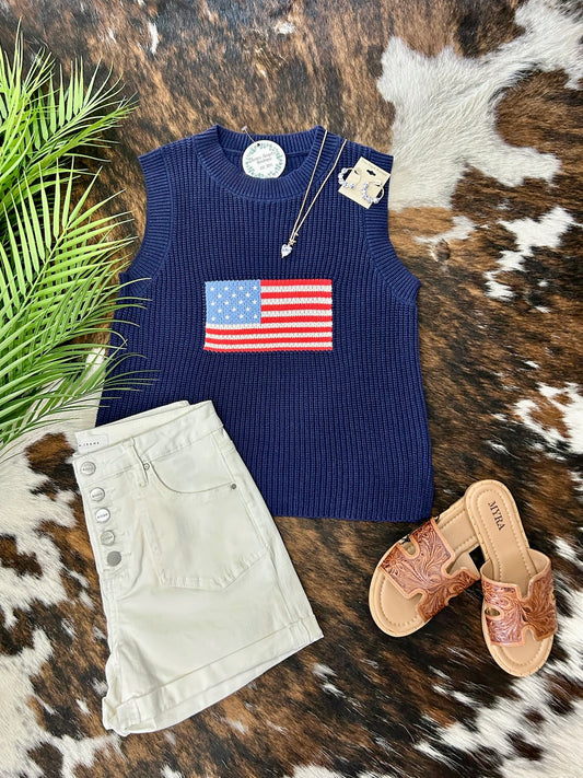 40% Off - Justice For All Navy American Flag Knit Top